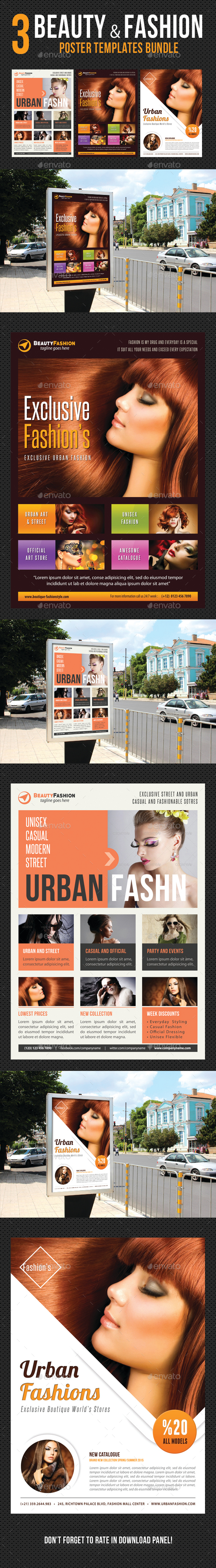 3 in 1 Beauty and Fashion Poster Bundle - Signage Print Templates