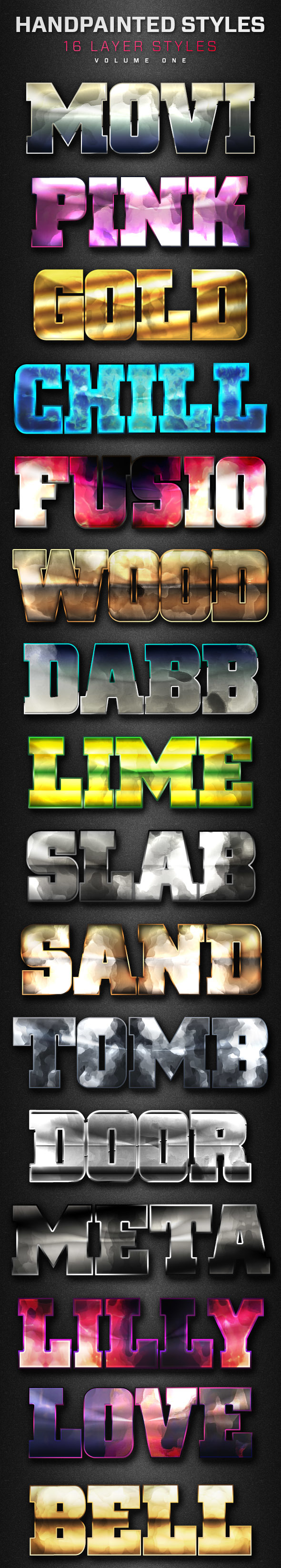 16 Handpainted Layer Styles Volume 1 - Text Effects Styles