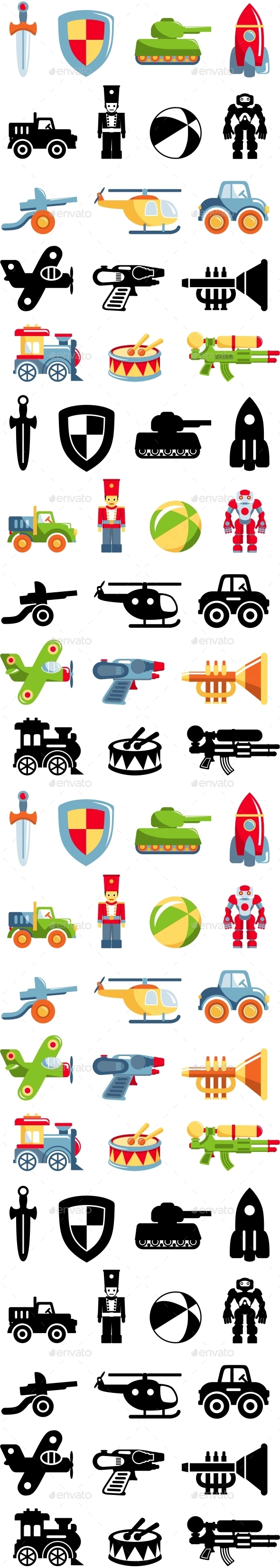 Set of Toys for Boys in Flat Style - Man-made Objects Objects
