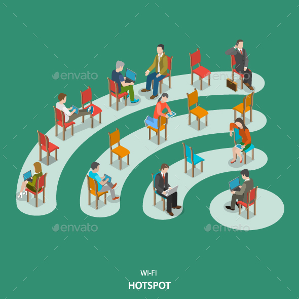 Wi-fi Hotspot Isometric Flat Concept - Computers Technology