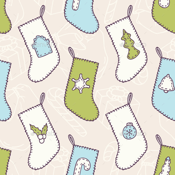 Different Sewn Christmas Sock Seamless Pattern - Patterns Decorative