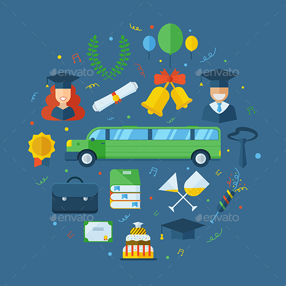 Graduation Celebrating Concept Icon Set - Conceptual Vectors