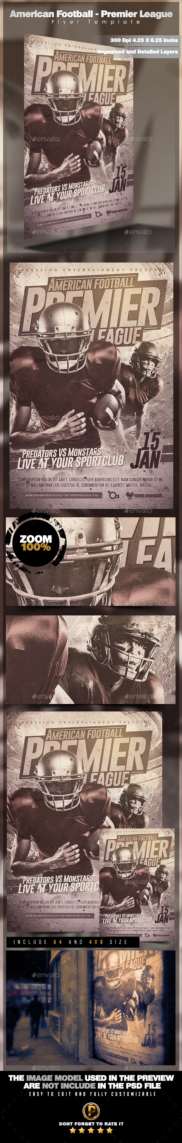 American Football - Premier League Flyer Template - Sports Events