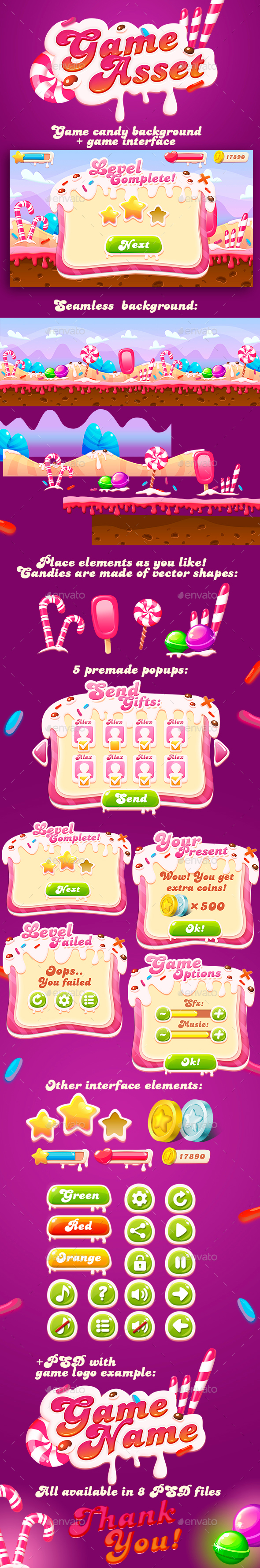 Sweet Game Asset with GUI - Game Kits Game Assets