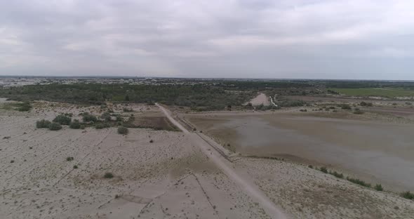 Drone Flying Over Field on the Sea Sand in South of France World Famous Beach