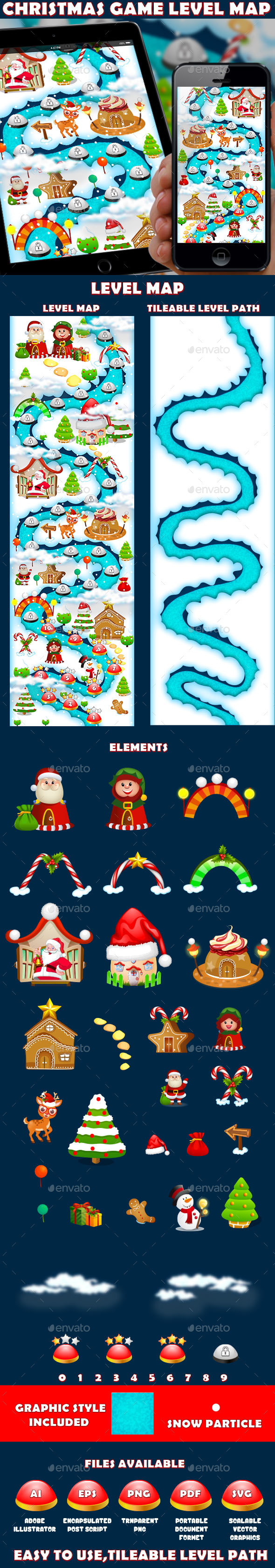 Christmas Candy Game UI Level Map - User Interfaces Game Assets