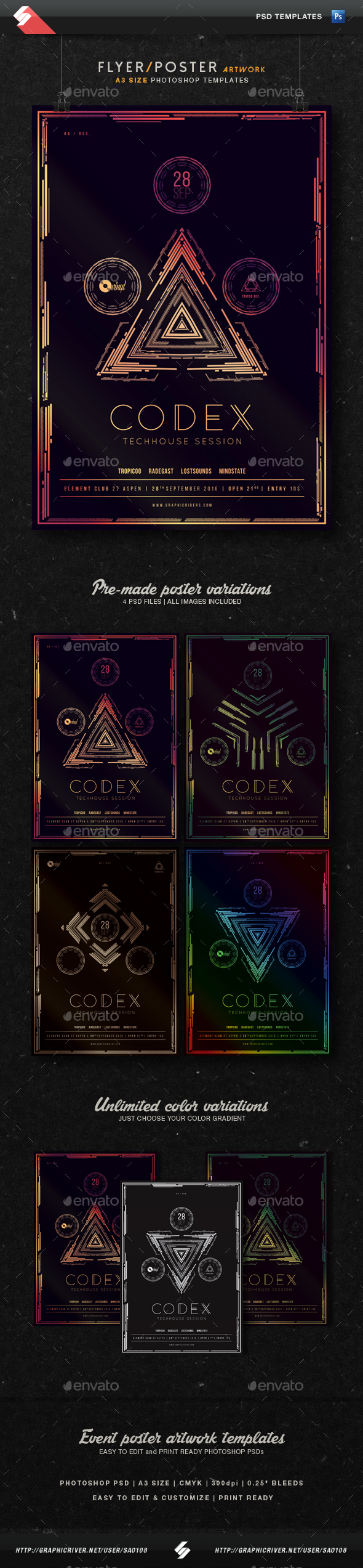 Codex - Techhouse Party Flyer Templates A3 - Clubs & Parties Events
