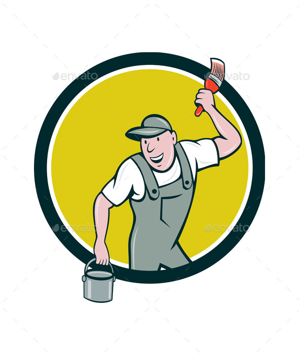 House Painter Paintbrush Paint Bucket Circle Carto - People Characters