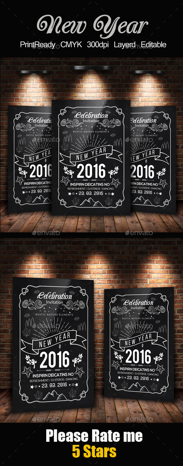 New Year Chalkboard Flyer Template - Holidays Events