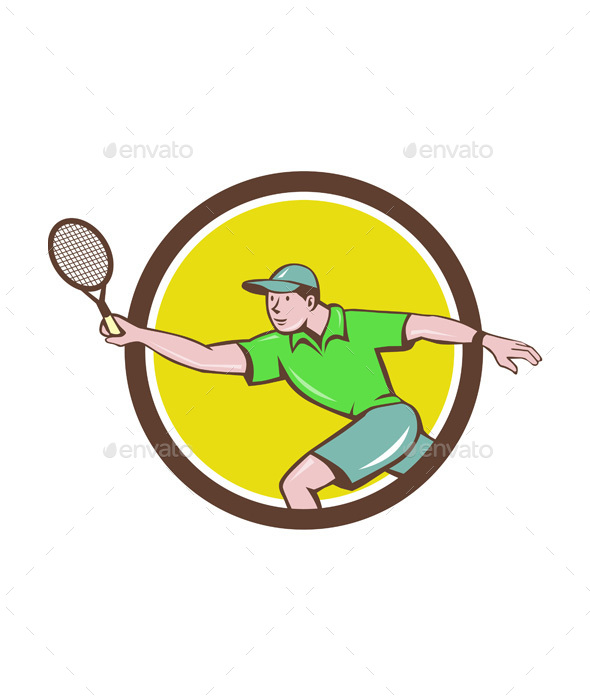 Tennis Player Racquet Forehand Circle Cartoon - Sports/Activity Conceptual