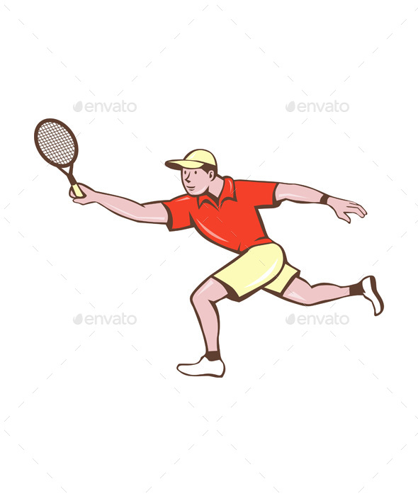 Tennis Player Racquet Forehand Cartoon - Sports/Activity Conceptual