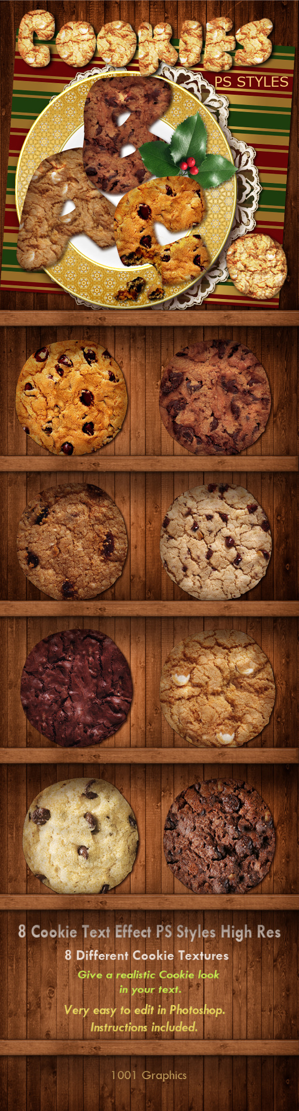 8 Realistic Cookie Text Effect PS Styles - Photoshop Add-ons