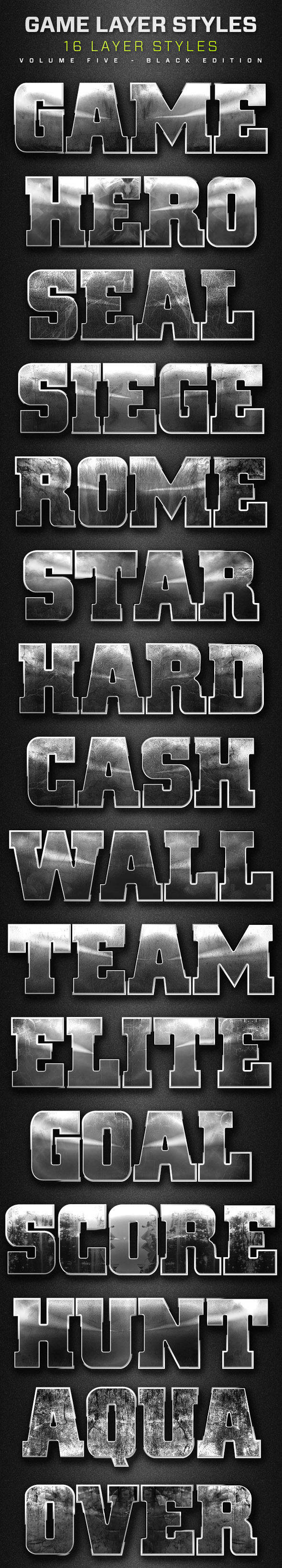 16 Game Layer Styles Volume 5 - Text Effects Styles
