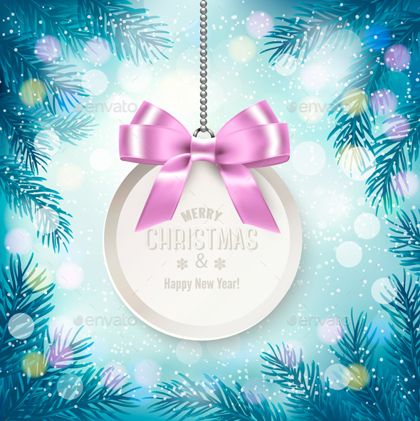 Blue Christmas Background With Tree Branches - Christmas Seasons/Holidays