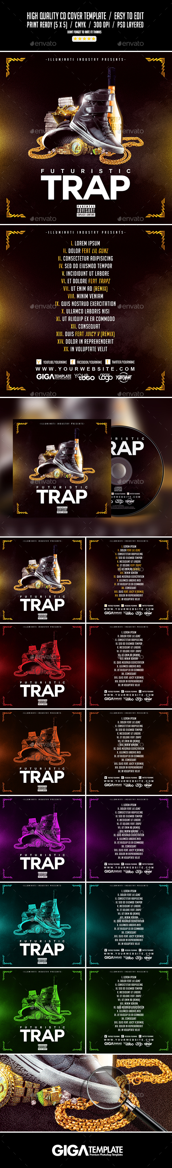 Futuristic Trap | Mixtape Album CD Cover Template - CD & DVD Artwork Print Templates
