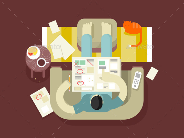 Unemployed Looking For a Job In The Newspaper - Concepts Business