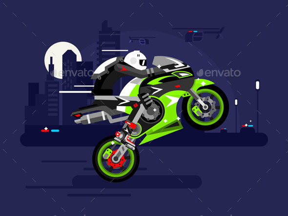 High-speed Motorcycle Rides On One Wheel - Sports/Activity Conceptual