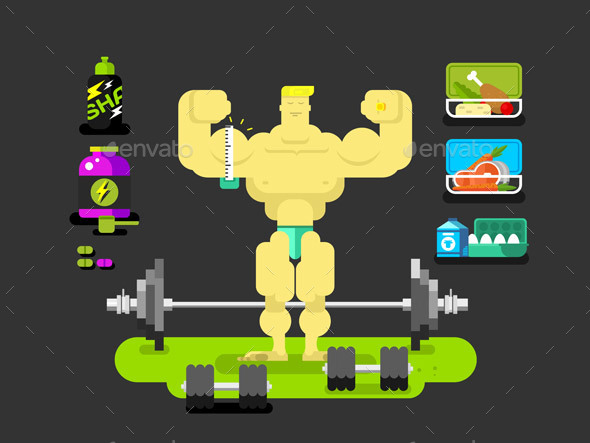 Bodybuilder Character Flat - Sports/Activity Conceptual