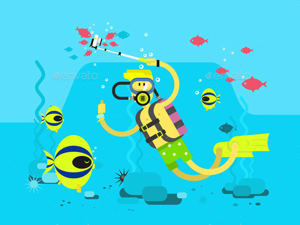 Diver Character Flat Design - People Characters