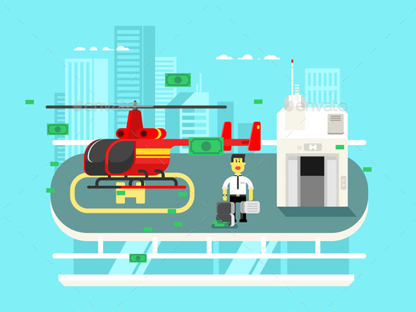 Helicopter On Roof With Man - Concepts Business