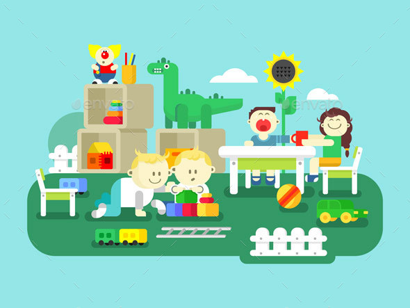 Kindergarten Flat Design - People Characters