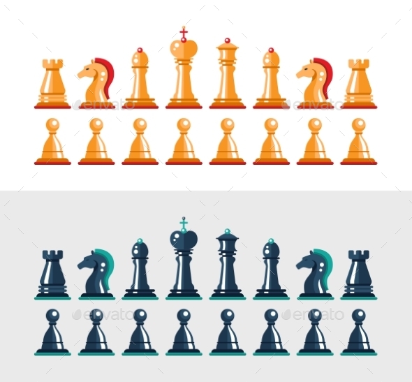 Flat Design Isolated Black and White Chess Figures - Concepts Business