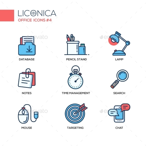 Set of Modern Office Thin Line Flat Design Icons - Man-made Objects Objects