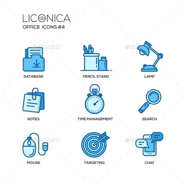 Set of Modern Office Thin Line Flat Design Icons - Computers Technology