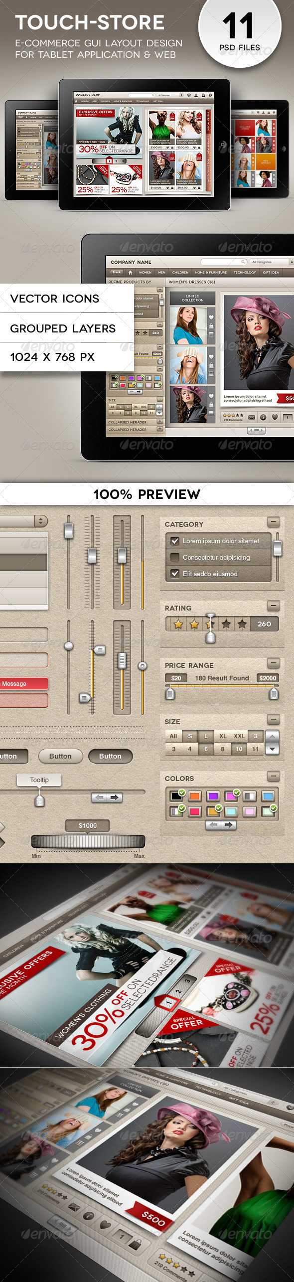 Touch-Store Ecommerce GUI for Tablet Apps & Web - User Interfaces Web Elements
