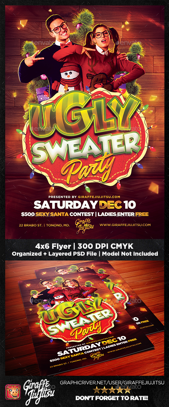 Ugly Sweater Party Flyer Template by GiraffeJiujitsu GraphicRiver