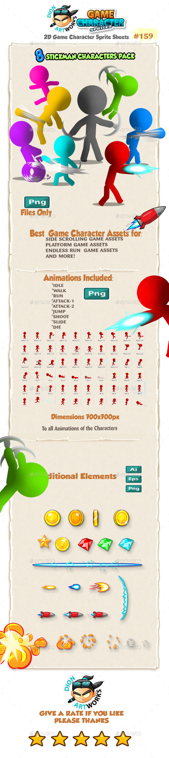 Stickman Character Sprites 159 by pasilan GraphicRiver