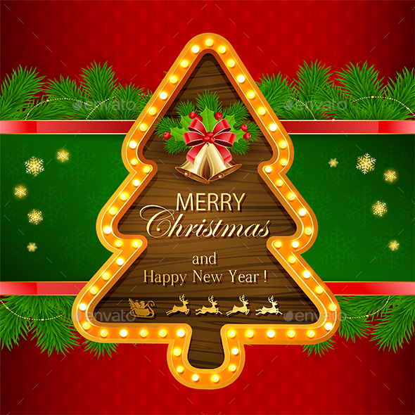 Red Christmas Background with Golden Bells - Christmas Seasons/Holidays