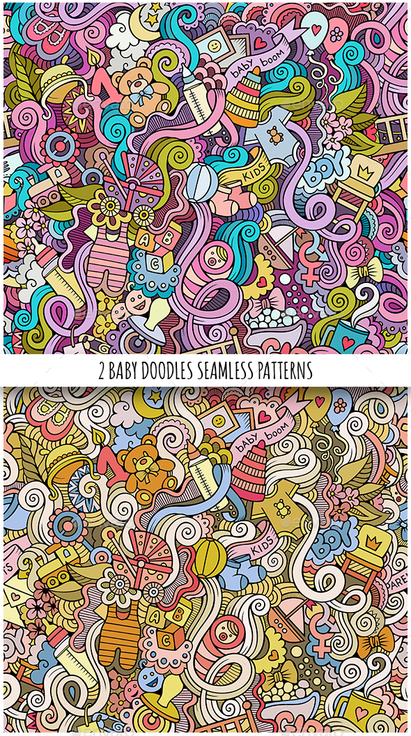 2 Baby Doodles Seamless Patterns - Patterns Decorative