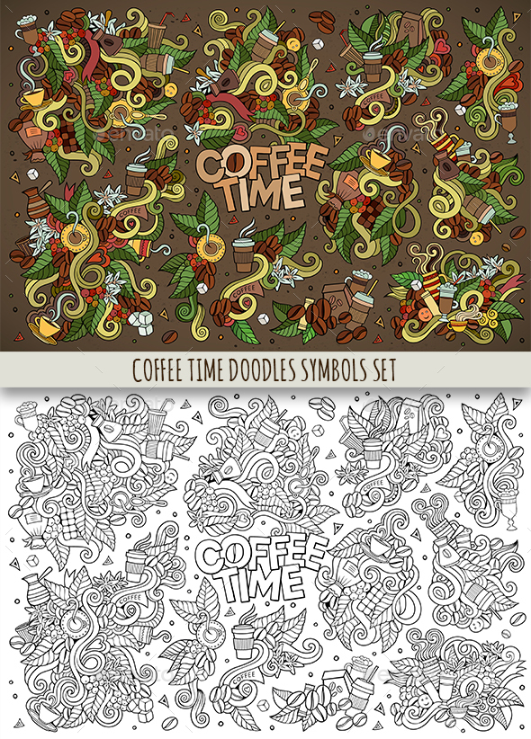 Coffee Doodles Symbols & Elements Set - Food Objects