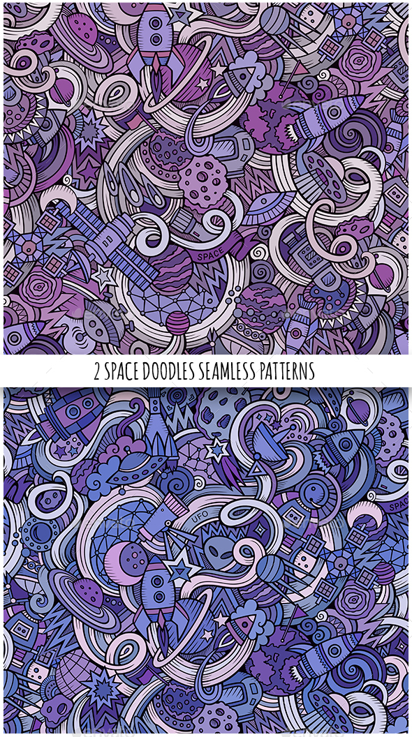 2 Space Doodles Seamless Patterns - Technology Conceptual