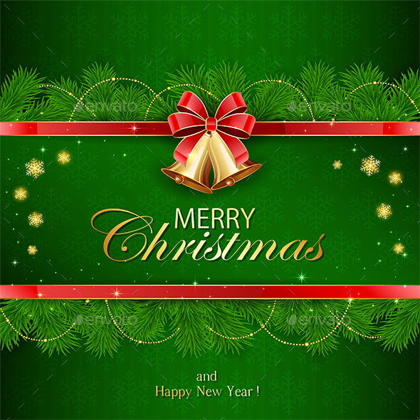 Green Background with Fir Tree Branches - Christmas Seasons/Holidays