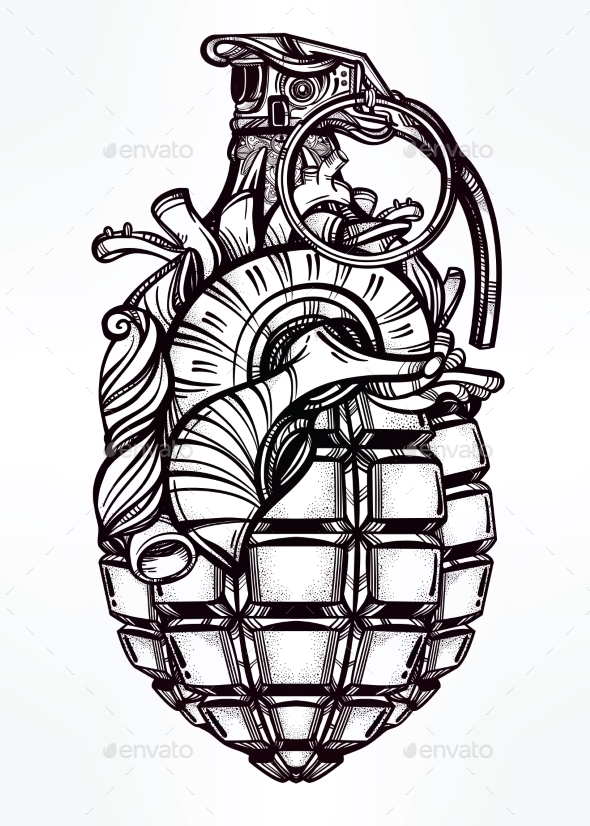 hand drawn design of a heart grenade by itskatjas hand drawn design of a heart grenade by itskatjas
