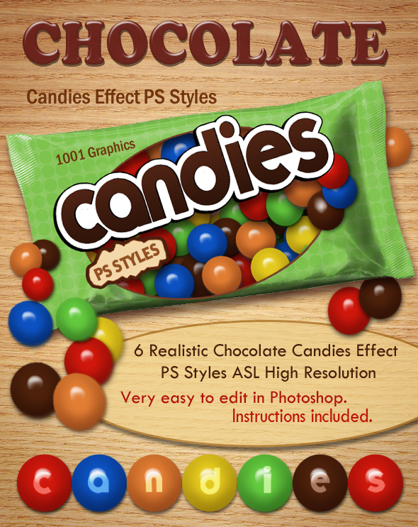 Realistic Chocolate Candies Styles - Photoshop Add-ons
