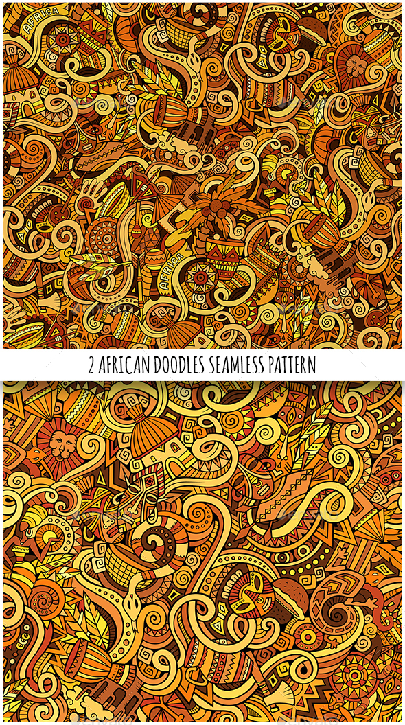 2 African Doodles Seamless Patterns - Travel Conceptual