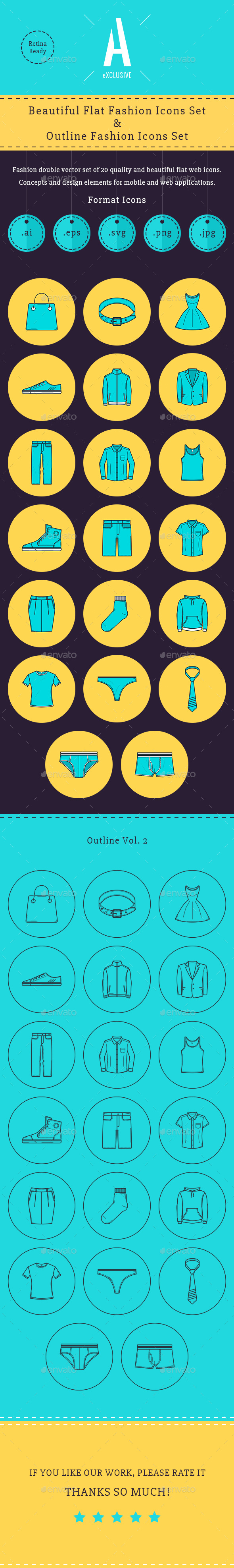 Fashion Flat & Outline Icons - Icons