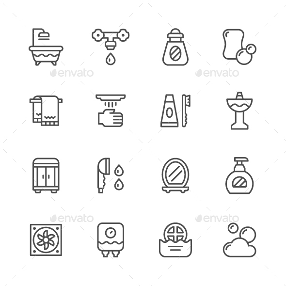 Set Line Icons of Bathroom - Man-made objects Objects
