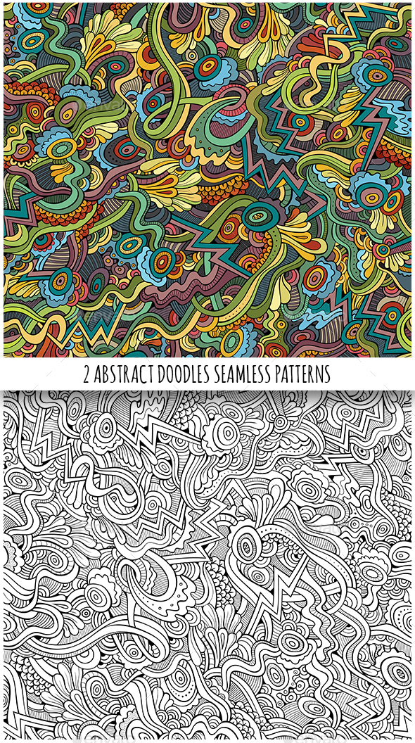 2 Fantasy Doodles Seamless Patterns - Patterns Decorative