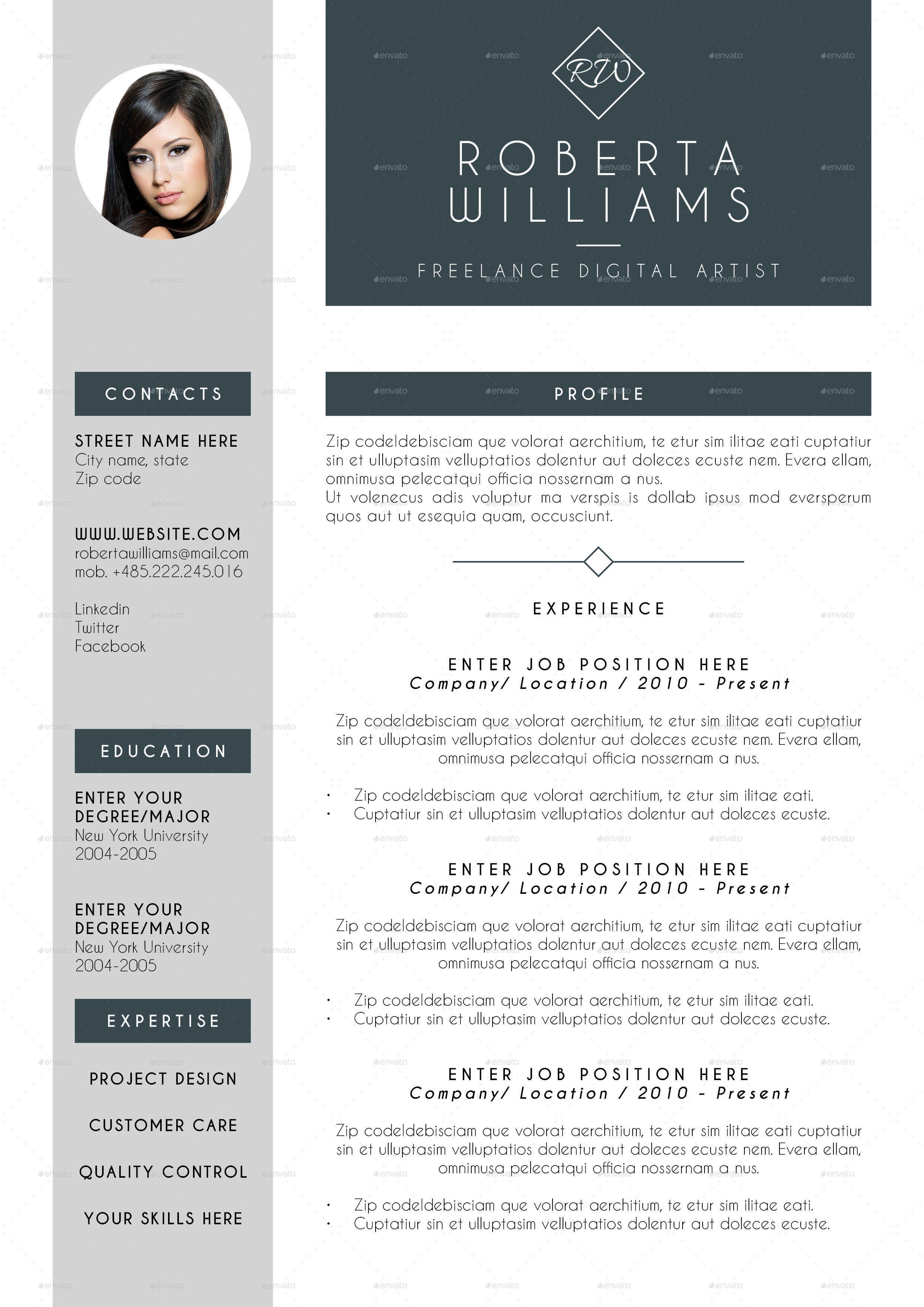 professional resume cv indesign template by cesarescarselletti