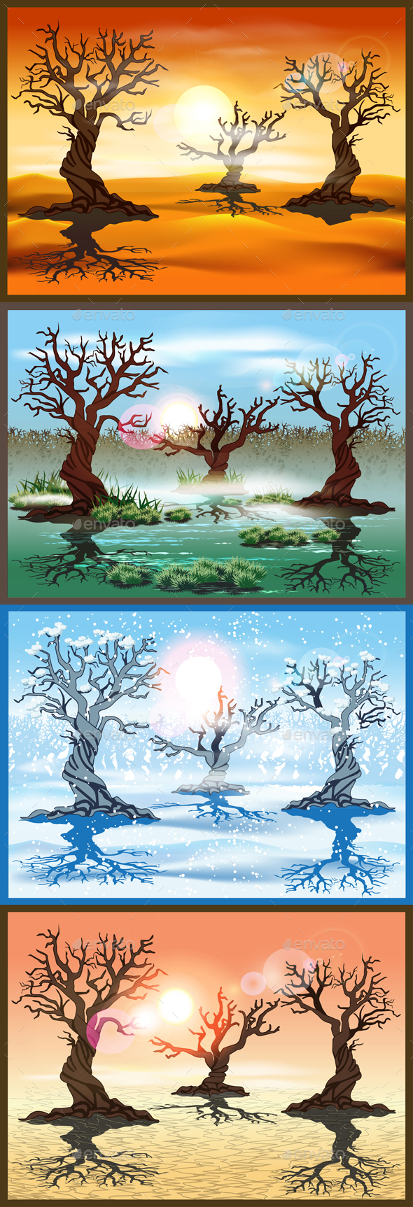 Cartoon Nature Landscapes Set - Landscapes Nature