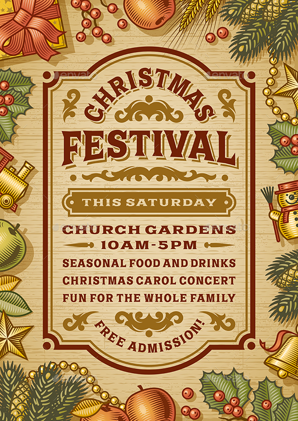 Vintage Christmas Festival Poster - Christmas Seasons/Holidays