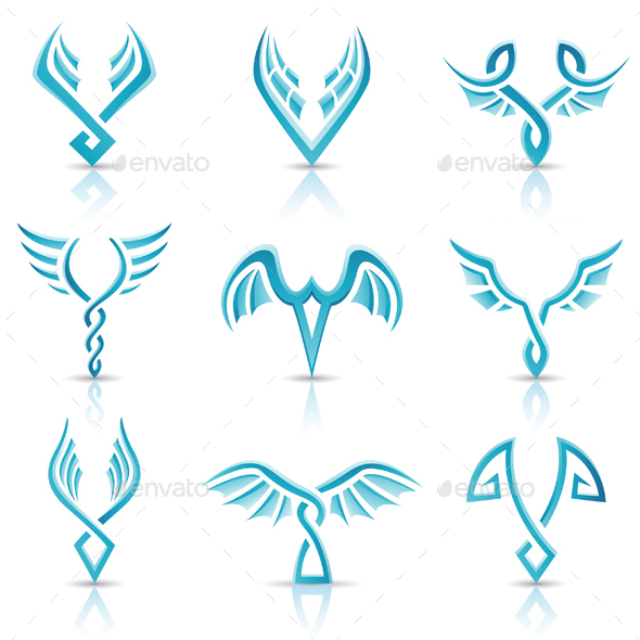 Glossy Blue Wings Icons - Animals Characters