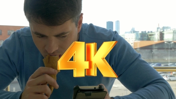 Man With Smartphone And Ice-Cream alt