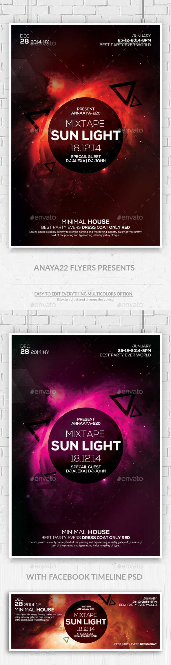 Electro Space Sound Flyer witn Facebook timeline - Clubs & Parties Events