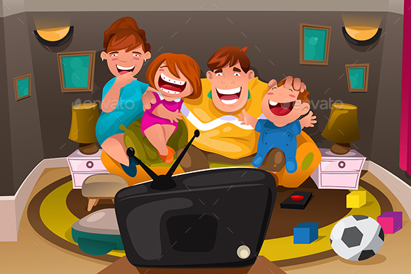Family Watching Television - People Characters
