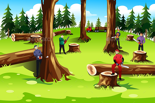 People Cutting Down Trees - People Characters